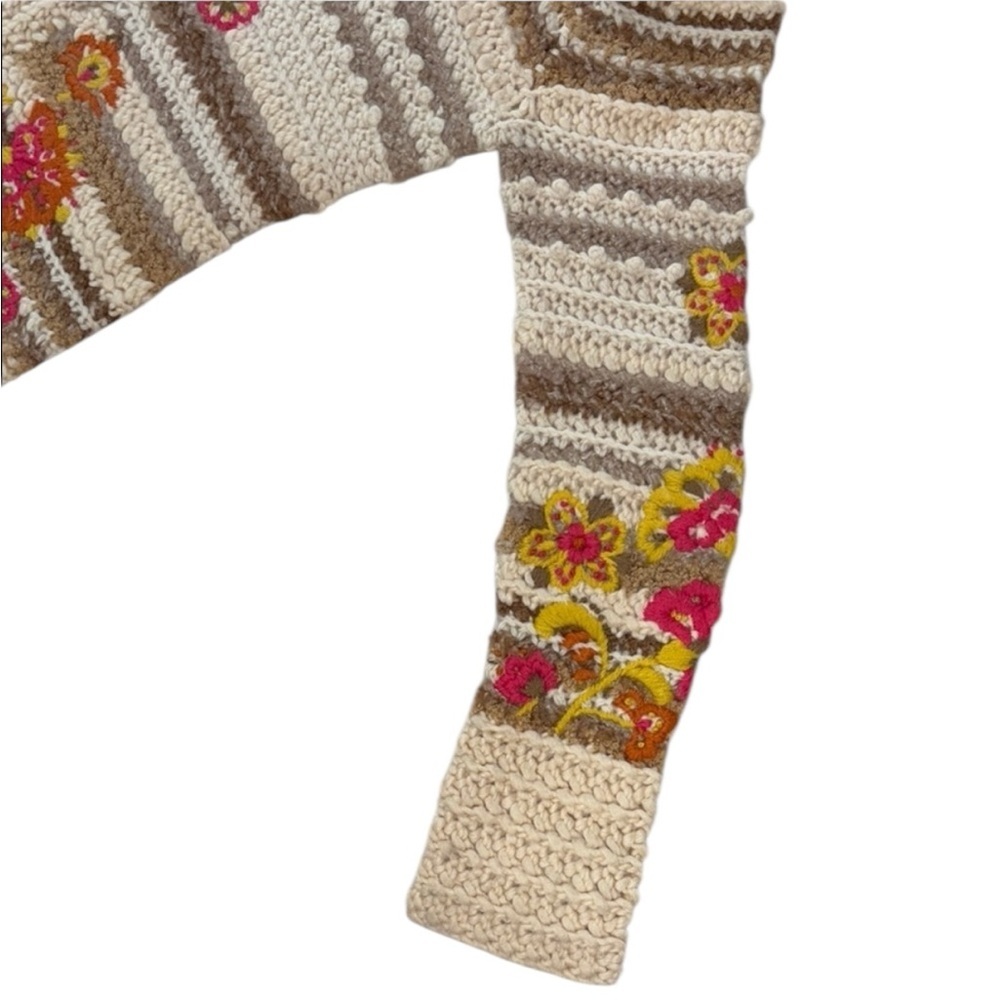 Vintage Anthropologie Y2K Sleeping On Snow Floral Knit Cardigan with Hood Small - Picture 7 of 15